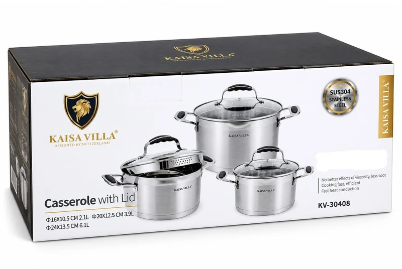 Nerūdijančio plieno puodų rinkinys KAISA VILLA KV-30408, 3 vnt