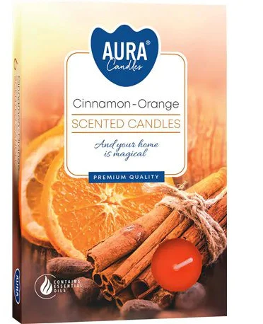 Aura Oranžinis Plauk.žvakutės 6vnt Cinnamon-Oranžinis