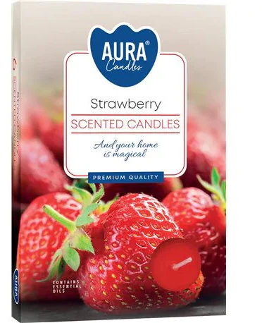Aura Plauk.žvakutės 6vnt STRAWBERRY
