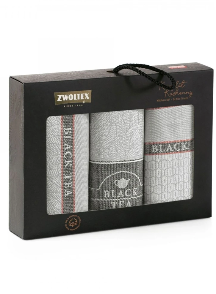 Rankšluostis Virtuvinių rankšluosčių rinkinys ZWOLTEX Juodas TEA, pilki, 3 vnt