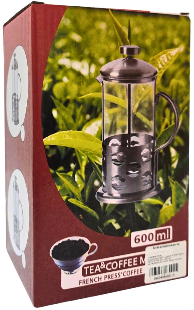 Virdulys Stiklinis arbatinukas su nerūdijančio plieno nuspaudžiamu sieteliu 600ml