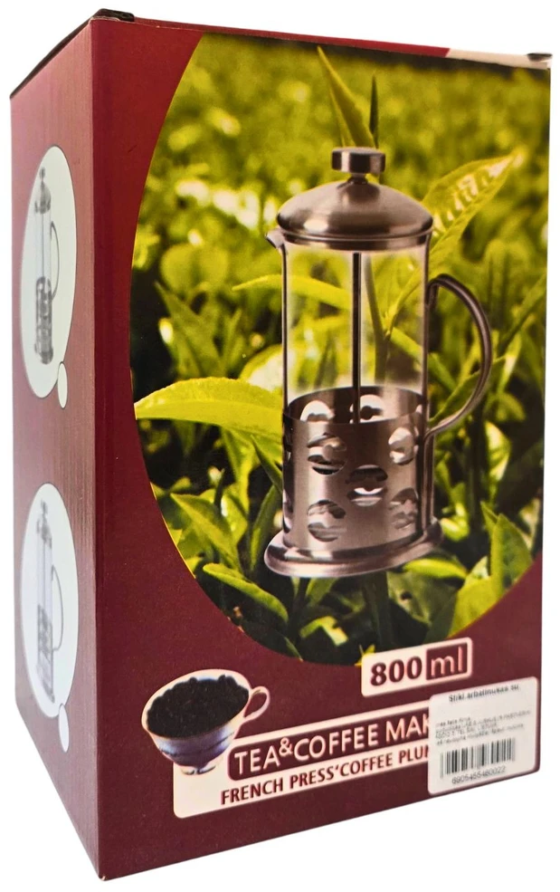 Virdulys Stiklinis arbatinukas su nerūdijančio plieno nuspaudžiamu sieteliu 800ml