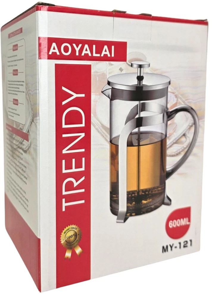 Virdulys Stiklinis arbatinukas su nerūdijančio plieno nuspaudžiamu sieteliu 600ml
