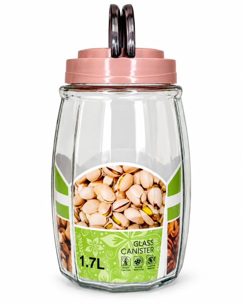 Stiklinis indelis užsukamu dangteliu biriems produktams 1,7 l