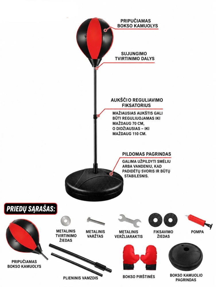 Žaislinė pastatoma bokso kriaušė + pirštinės