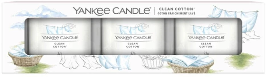 Yankee Candle Aromatinių žvakių rinkinys (Clean Cotton), 3 x 37 g