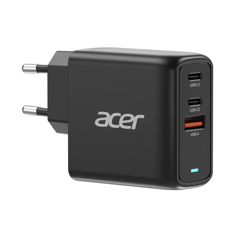„Acer“ 67 W PD GaN įkroviklis, 2 x USB C ir 1 x USB A, ES kištukas, 100 W USB C laidas, mažmeninė pakuotė