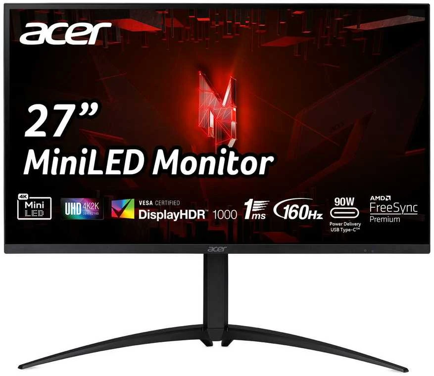 Monitorius Acer Nitro XV275KP3 (69 cm (27 col.), juodas, UltraHD/4K, IPS, AMD Free-Sync, USB-C, 160Hz Panel)