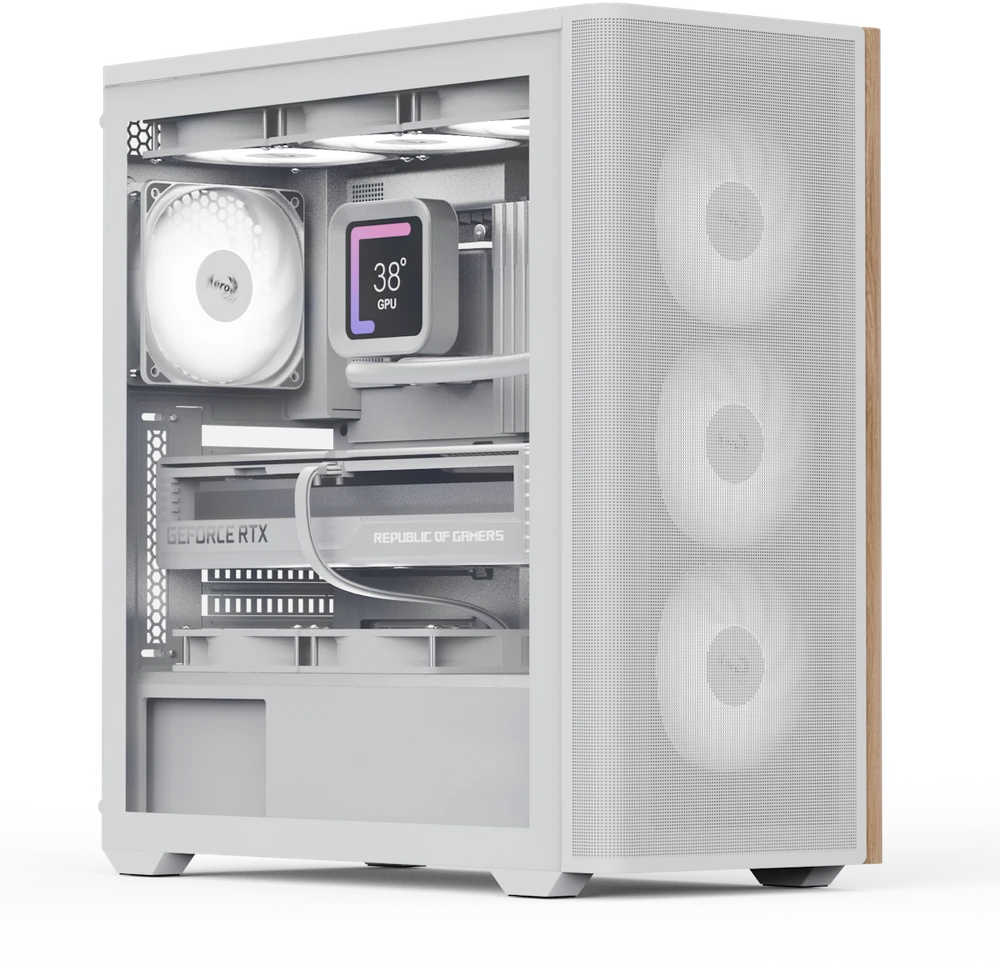 „Aerocool D501A“ kompiuterio korpusas, vidutinio dydžio bokštas, ATX, grūdintas stiklas · baltas