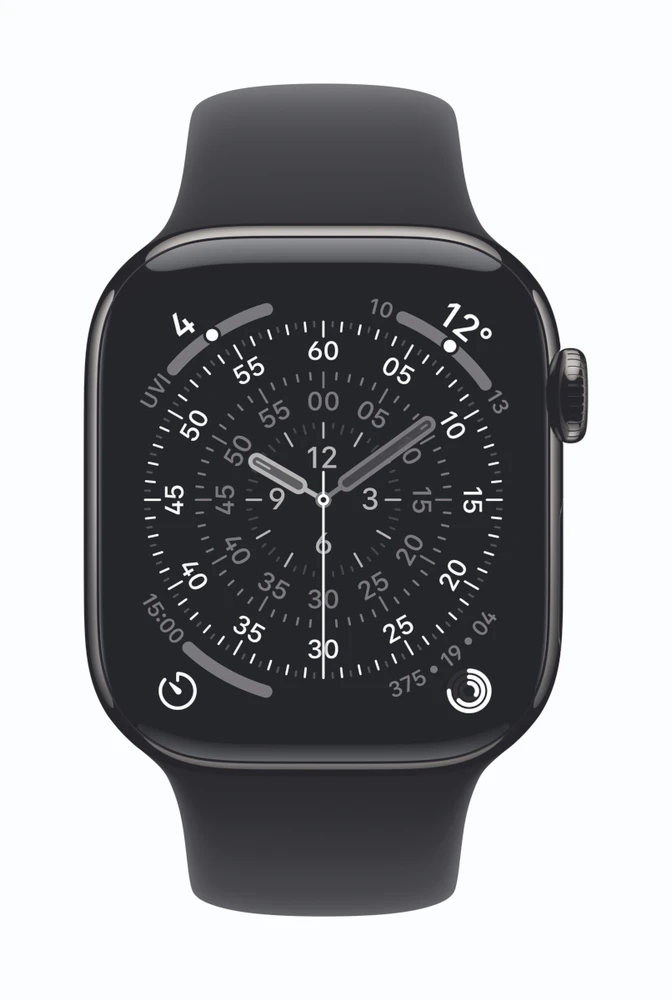 Išmanusis laikrodis „Apple Watch 11 GPS + Cellular“, 42 mm, titano spalvos sportinis dirželis, M/L, juodas (MF8T4ZR/A)
