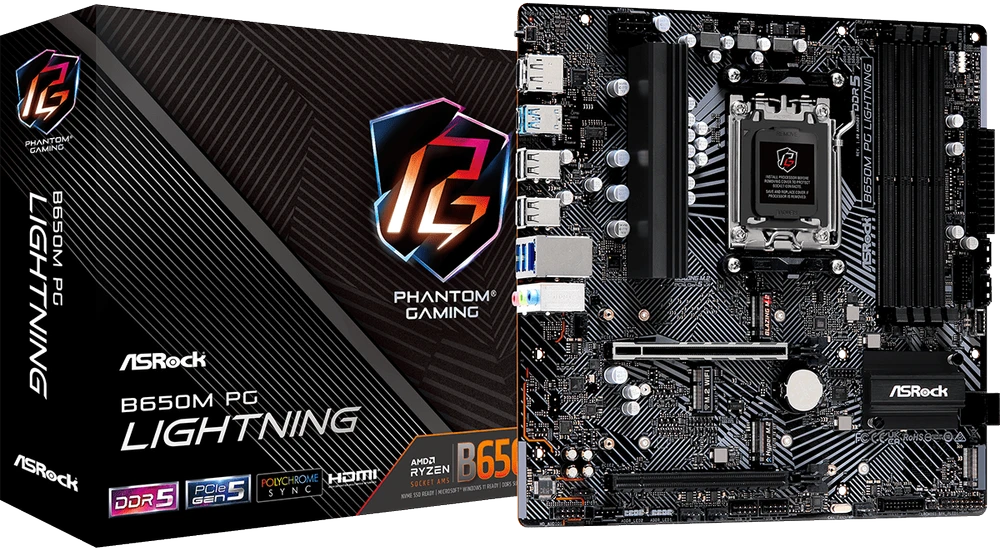 ASROCK B650M PG LIGHTNING AM5 mATX 4x DDR5 2.5G LAN