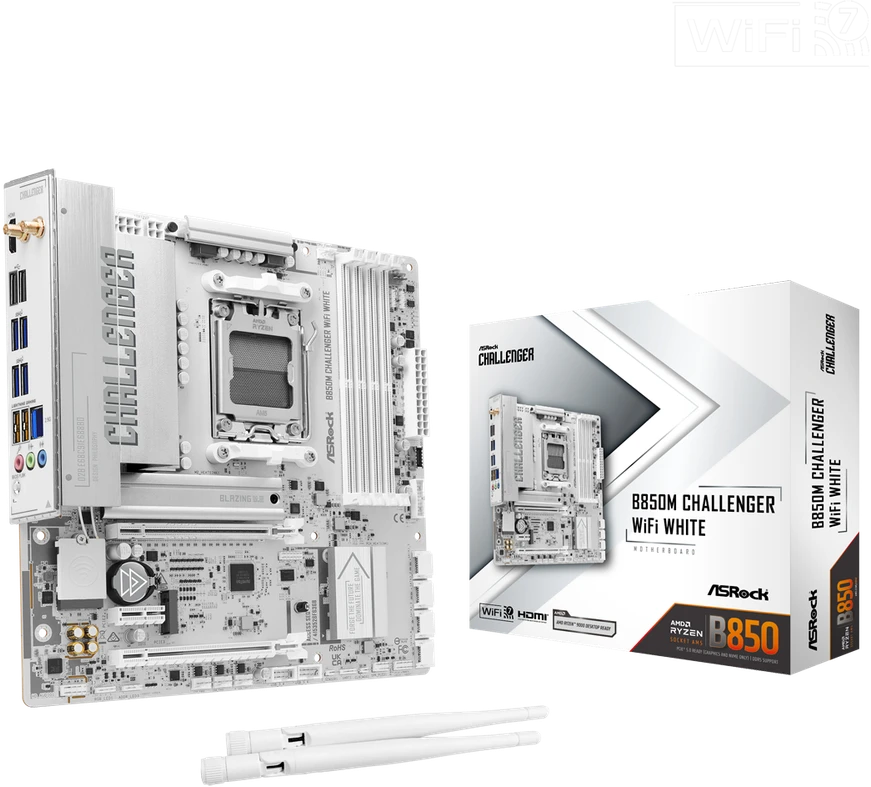 Pagrindinė plokštė ASRock B850M Challenger WiFi Baltas AM5 mATX HDMI/DP DDR5