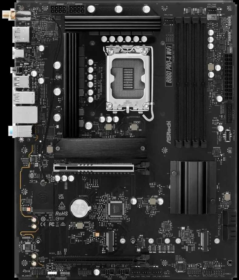 Pagrindinė plokštė ASRock B860 PRO-A WIFI | Procesorių šeima Intel | Procesoriaus lizdas LGA1851 | DDR5 | Palaikomos kietojo disko sąsajos SATA, M.2 | SATA jungčių skaičius 4