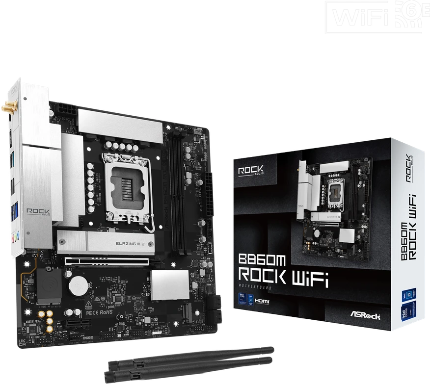 Pagrindinė plokštė Asrock B860M Rock WiFi Intel B860 LGA 1851 (Socket V1) „micro ATX“
