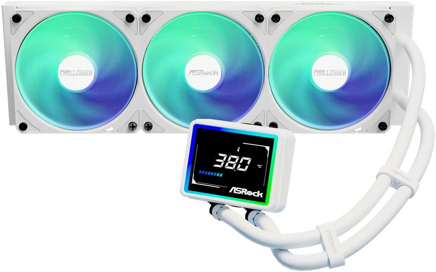 „Asrock Challenger Baltas 360 Digital Processor“ – universalus skysčio aušintuvas, 12 cm