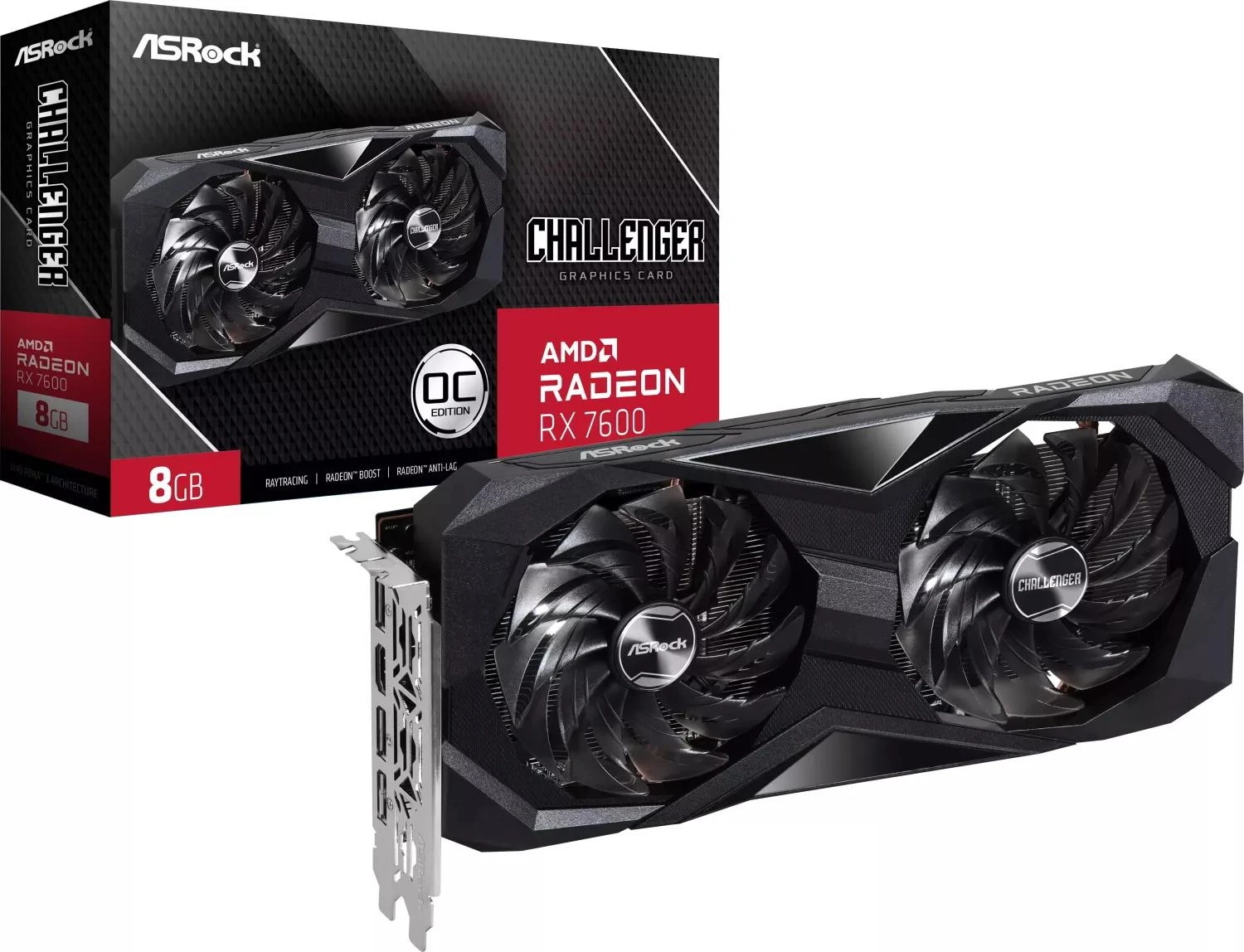 Grafikos plokštė ASROCK AMD Radeon RX 7600 8 GB GDDR6 128 bit PCIE 4.0 8x GPU 1770 MHz Dual Slot Fansink 1xHDMI 3xDisplayPort RX7600CL8GO