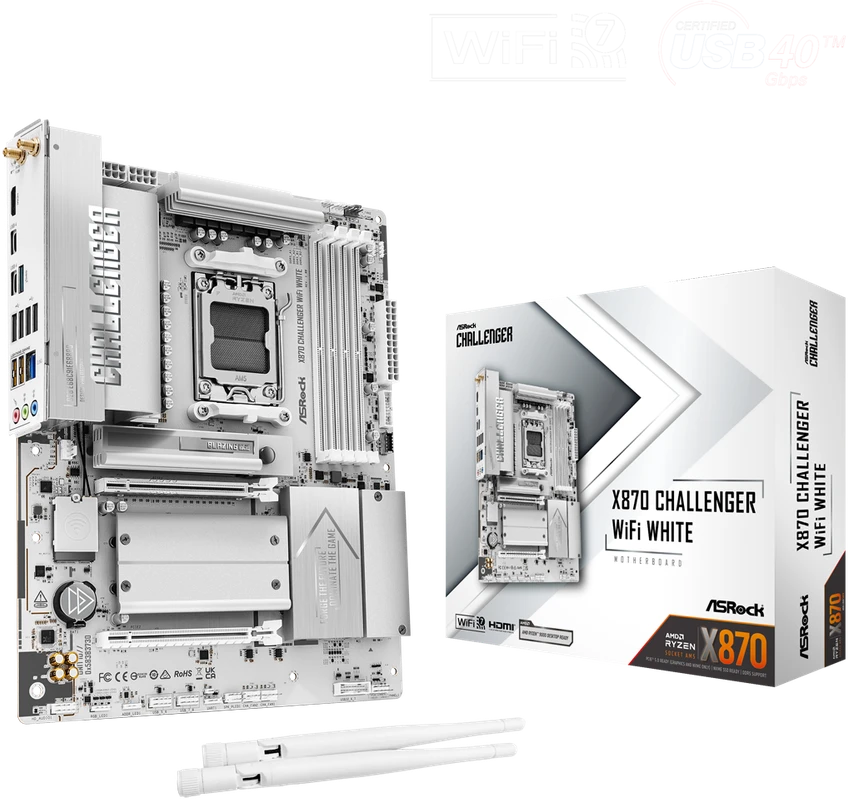 Asrock X870 CHALLENGER WIFI Balta pagrindinė plokštė