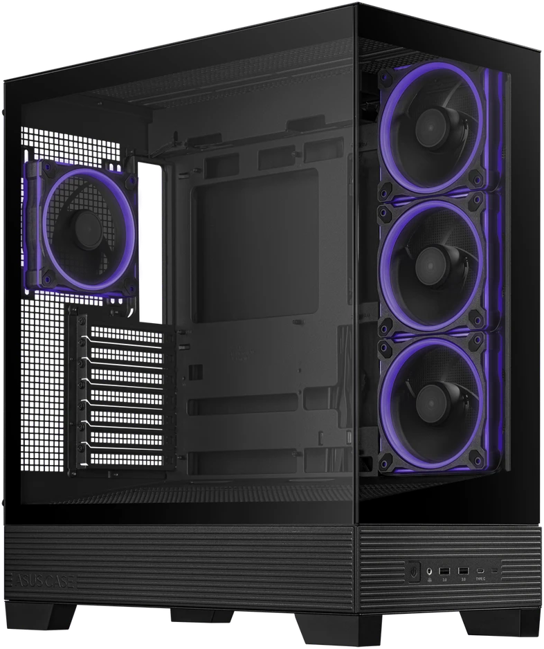 ASUS A31 PLUS TG ARGB kompiuterio korpusas Midi Tower su skaidriu šoniniu langu, suderinamas su ATX / BTX / MicroATX / Mini-ITX, juodos spalvos
