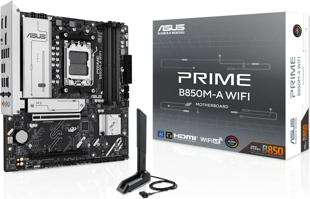 Pagrindinė plokštė Asus PRIME B850M-A WIFI | Procesorių šeima AMD | Procesoriaus lizdas AM5 | DDR5 | Palaikomos kietojo disko sąsajos SATA, M.2 | SATA jungčių skaičius 4