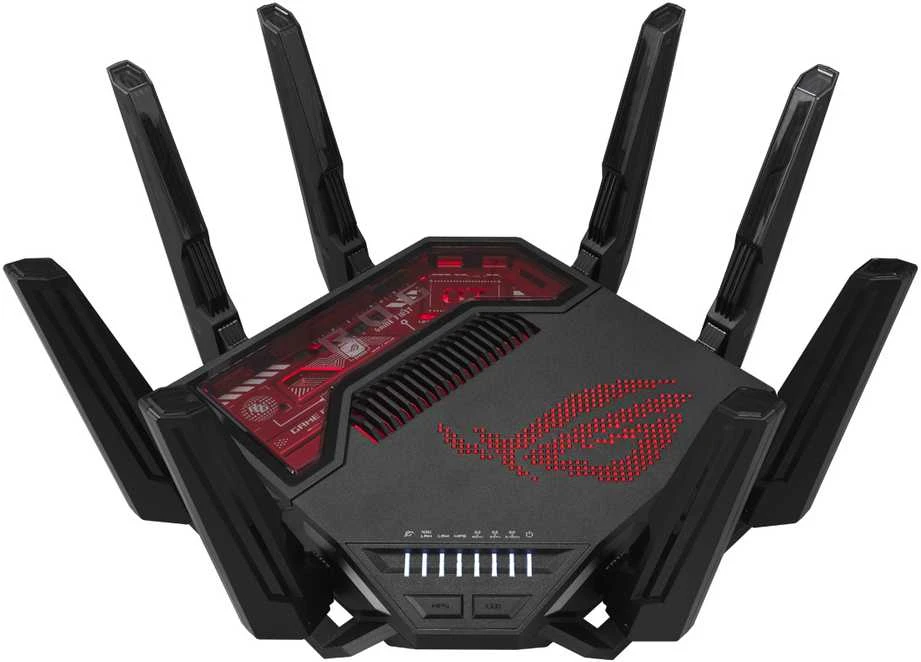Asus | „WiFi 7“ trijų dažnių žaidimų maršrutizatorius | ROG Rapture GT-BE19000 | 802.11ax | 10/100/1000 Mbit/s | Ethernet LAN (RJ-45) jungtys 1 | Mesh palaikymas: Taip | MU-MiMO: Taip | 4G/5G | Antenos tipas: Išorinė