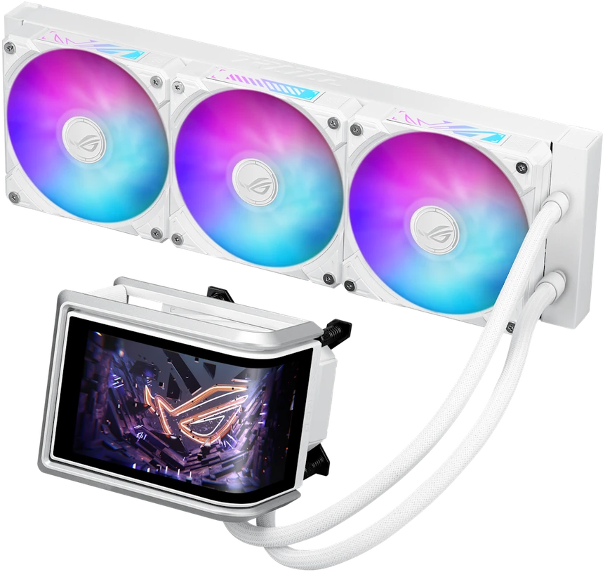 Asus ROG RYUO IV 360 aušinimo sistema su vaizdo ekranu