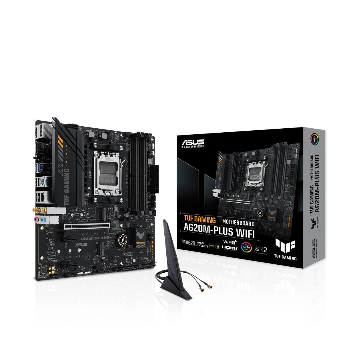 Pagrindinė plokštė Asus | TUF GAMING A620M-PLUS WIFI | Procesorių šeima AMD | Procesoriaus lizdas AM5 | DDR5 DIMM | Atminties lizdai 4 | Palaikomos standžiojo disko sąsajos SATA, M.2 | SATA jungčių skaičius 4 | Lustų rinkinys AMD A620 | Mikro-ATX