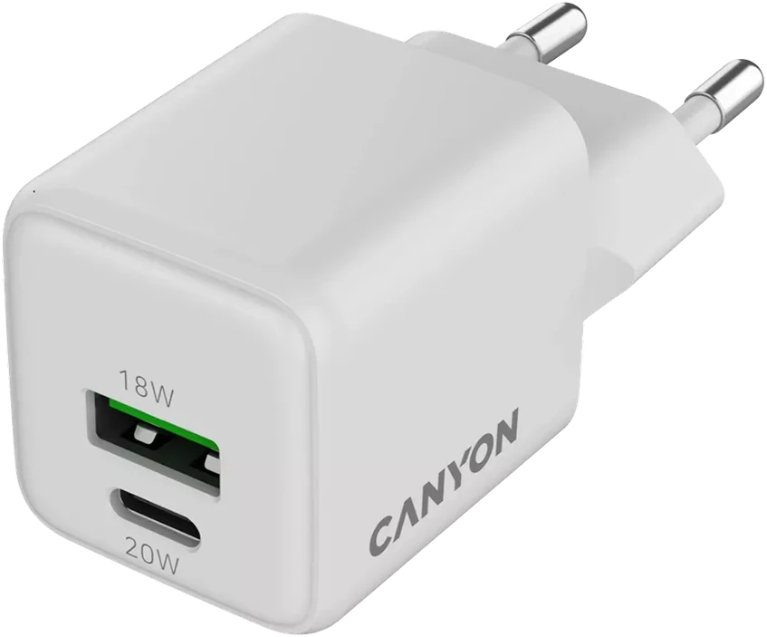 CANYON pakrovėjas CU20AC GaN 20W 1xPD 1xQC EU Baltas