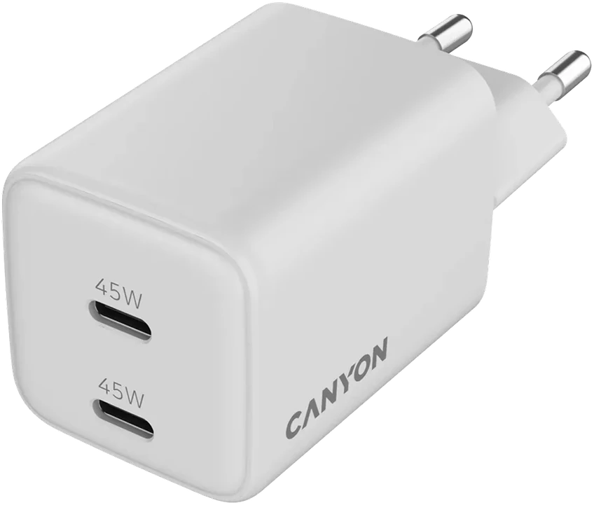CANYON įkroviklis CU45CC GaN 45W 2xPD EU Baltas