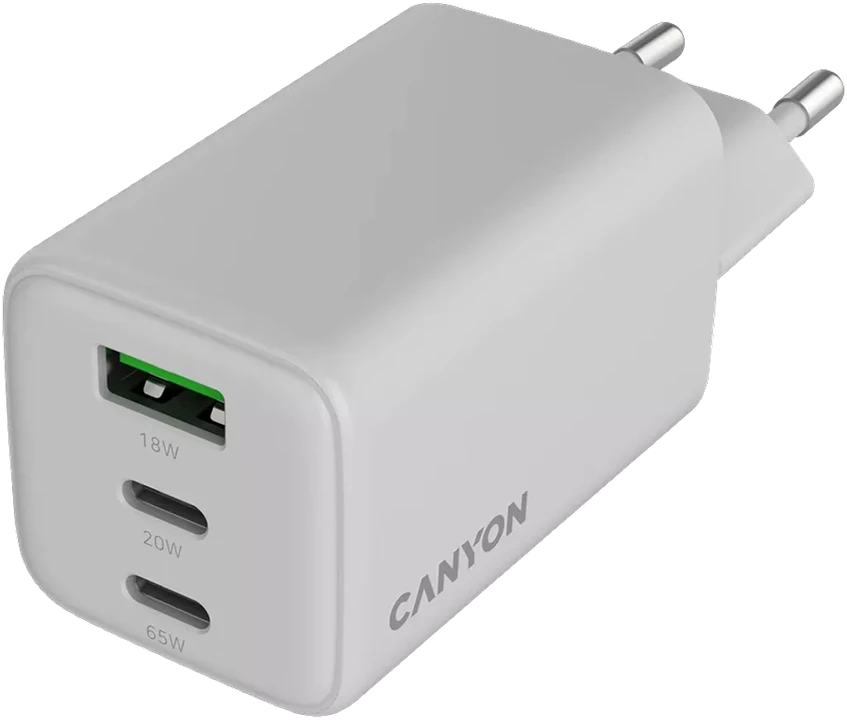 CANYON įkroviklis CU65ACC GaN 65W 2xPD 1xQC EU Baltas