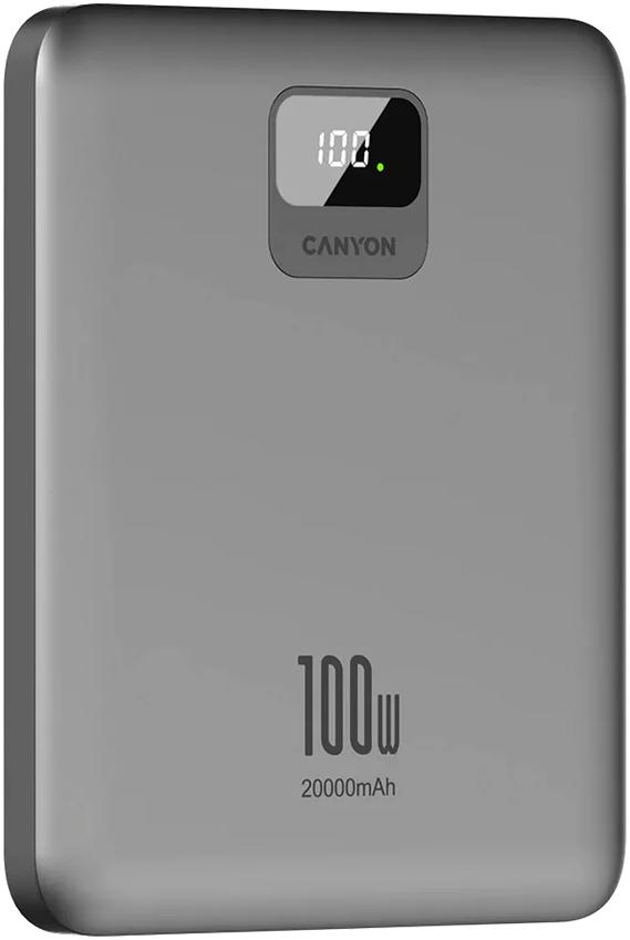 Canyon Powerbank PB-2008 LED 20000 mAh PD100W QC3.0 tamsiai pilka