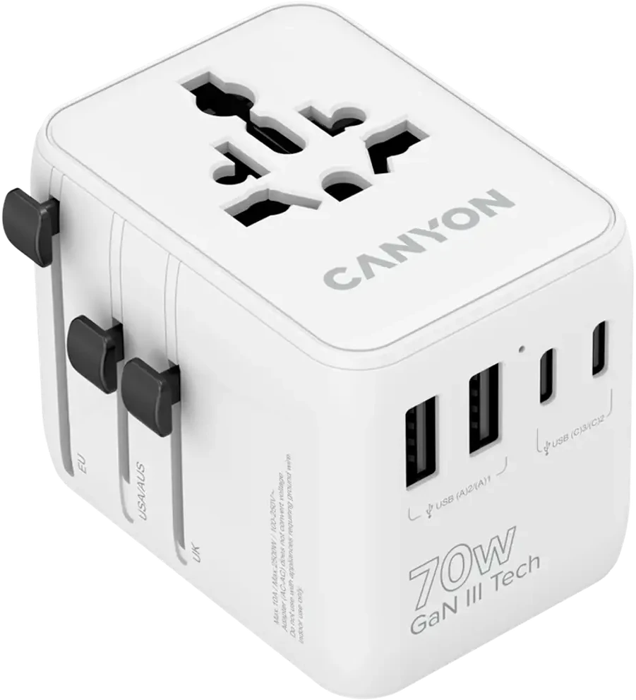 CANYON kelioninis adapteris OnTour 70 EU/JK/JAV/Australija 70W, baltas