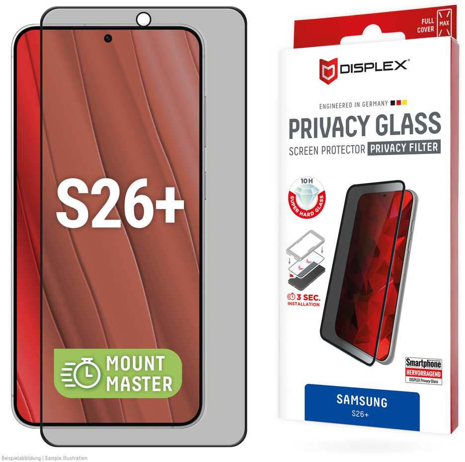 „Samsung Galaxy S26+“ privatumo ekrano stiklas MM, pagamintas „Displex“, skaidrus