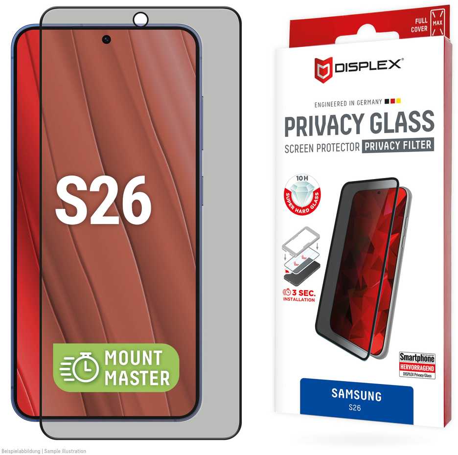 „Samsung Galaxy S26“ privatumo ekrano stiklas MM, pagamintas „Displex“, skaidrus