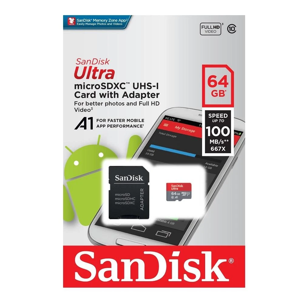 Oem 64GB 100Mb/s Micro SD atminties kortelė SanDisk Ultra 667x