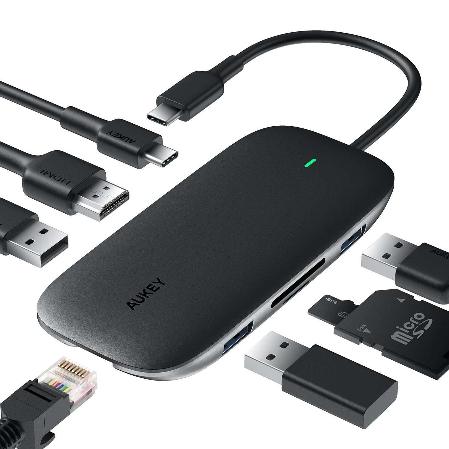 Aukey 8 Port USB 3.0 Type-C Hub CB-C71 Juodas