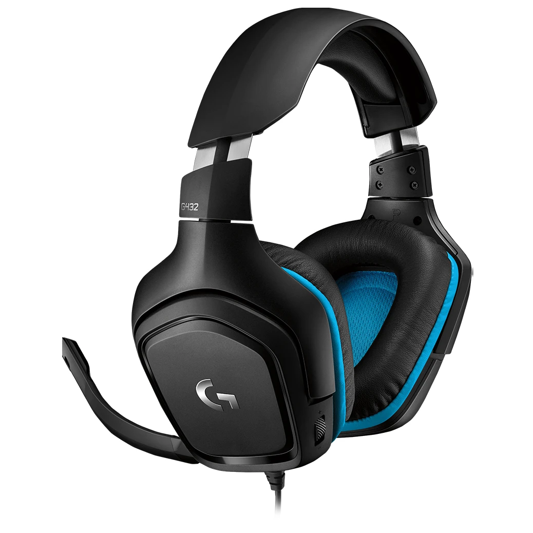 Logitech G432 ausinės su mėlynais paminkštinimais