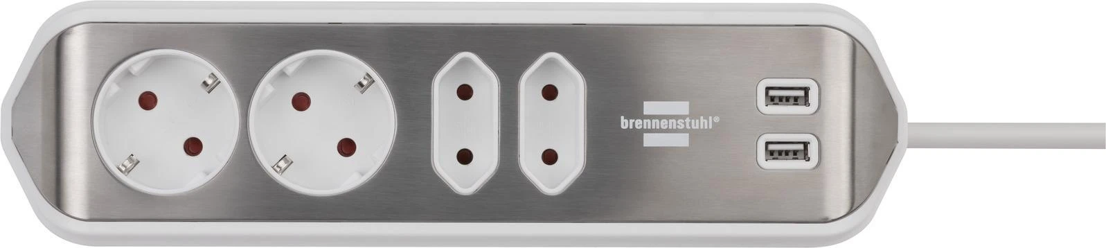 Brennenstuhl estilo kampinė maitinimo juosta 4 krypčių 2x apsauginių kontaktų lizdai, 2x Euro lizdai, įskaitant USB įkrovimo funkciją