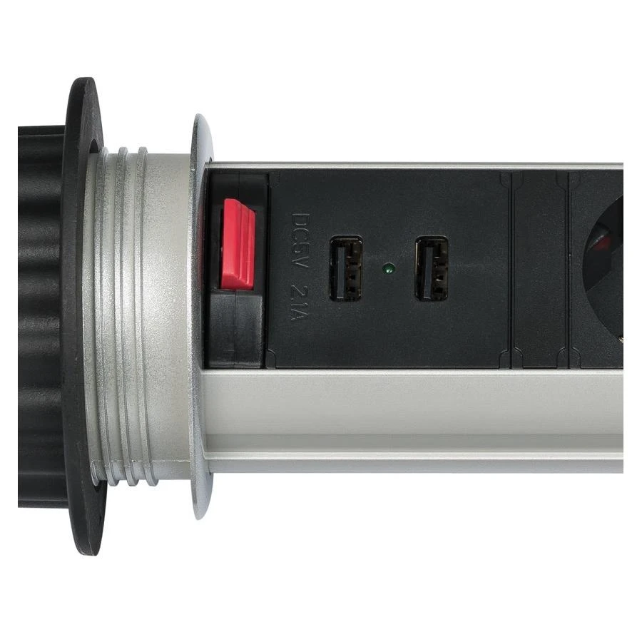 Brennenstuhl Tower Power USB stalinis ilgiklis, 3x CEE 7/4, 2xUSB, sidabrinis / juodas 1396200013 / GT-652