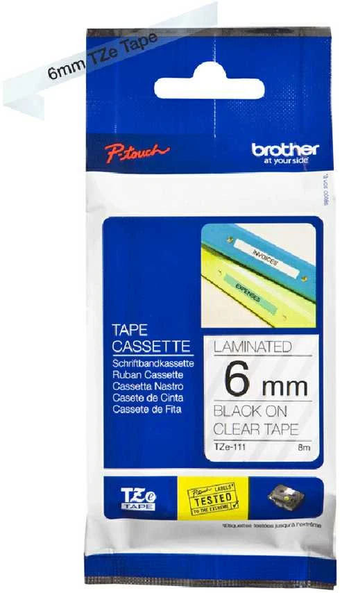 Brother Brolis | TZe-111 laminuota juosta | Juodas ant Clear | TZ | 8 m | 6 cm