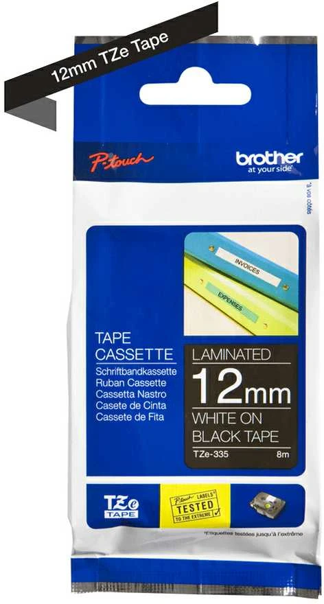 Brother | TZe-335 Laminated Tape | Baltas on Juodas | TZe | 8 m | 1.2 cm