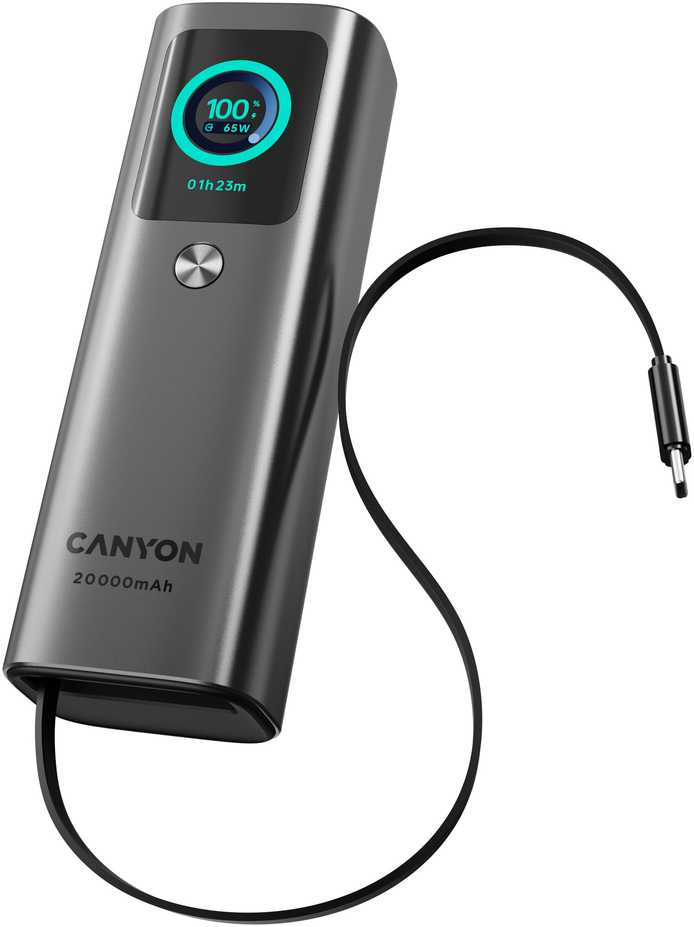 CANYON įmontuojamas išorinis akumuliatorius OnPower 265 20000mAh 165W aliuminio tamsiai pilkas