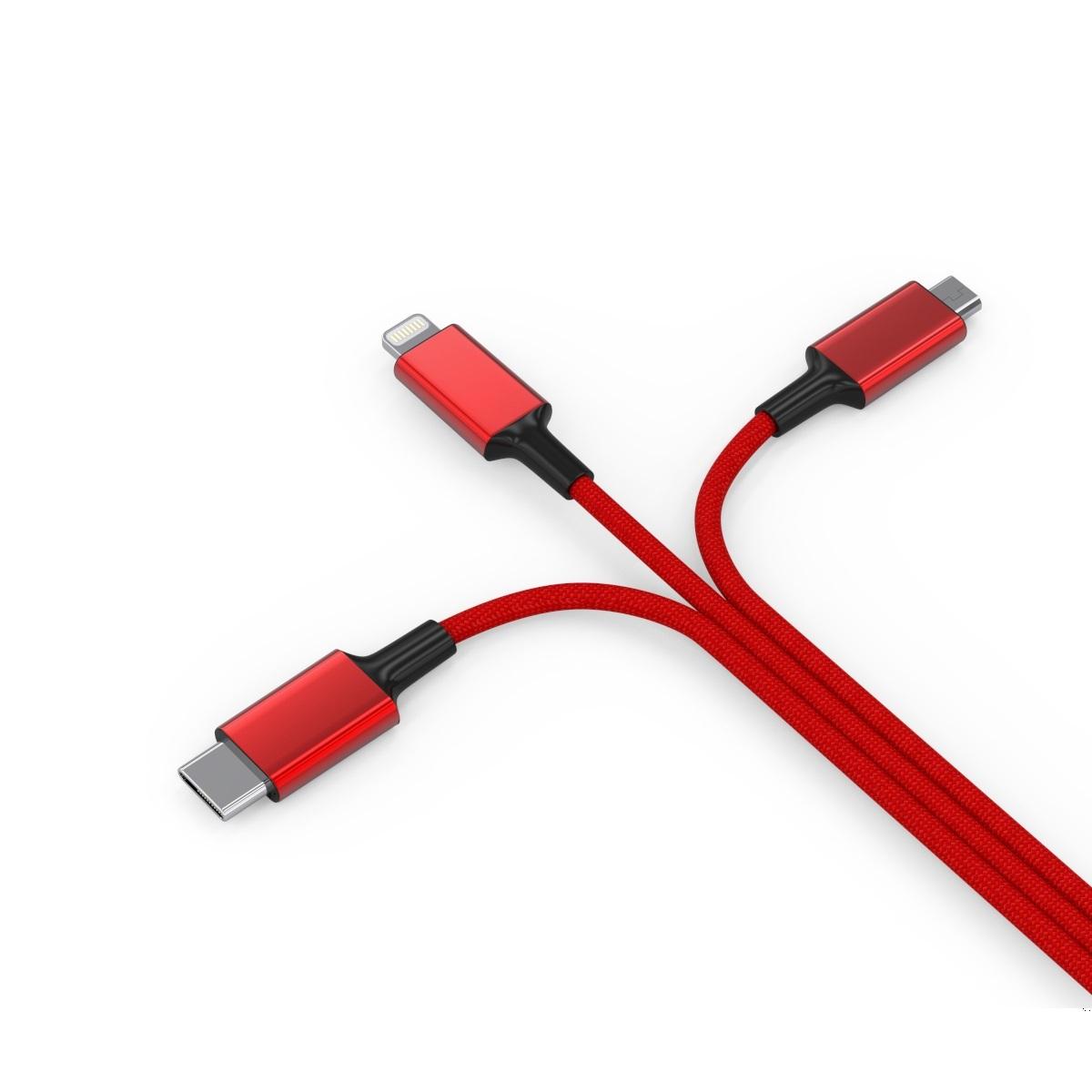 smrter HYDRA ULT RD – Ladekabel USB-A/USB-C –> mikro USB Lightning ir USB-C