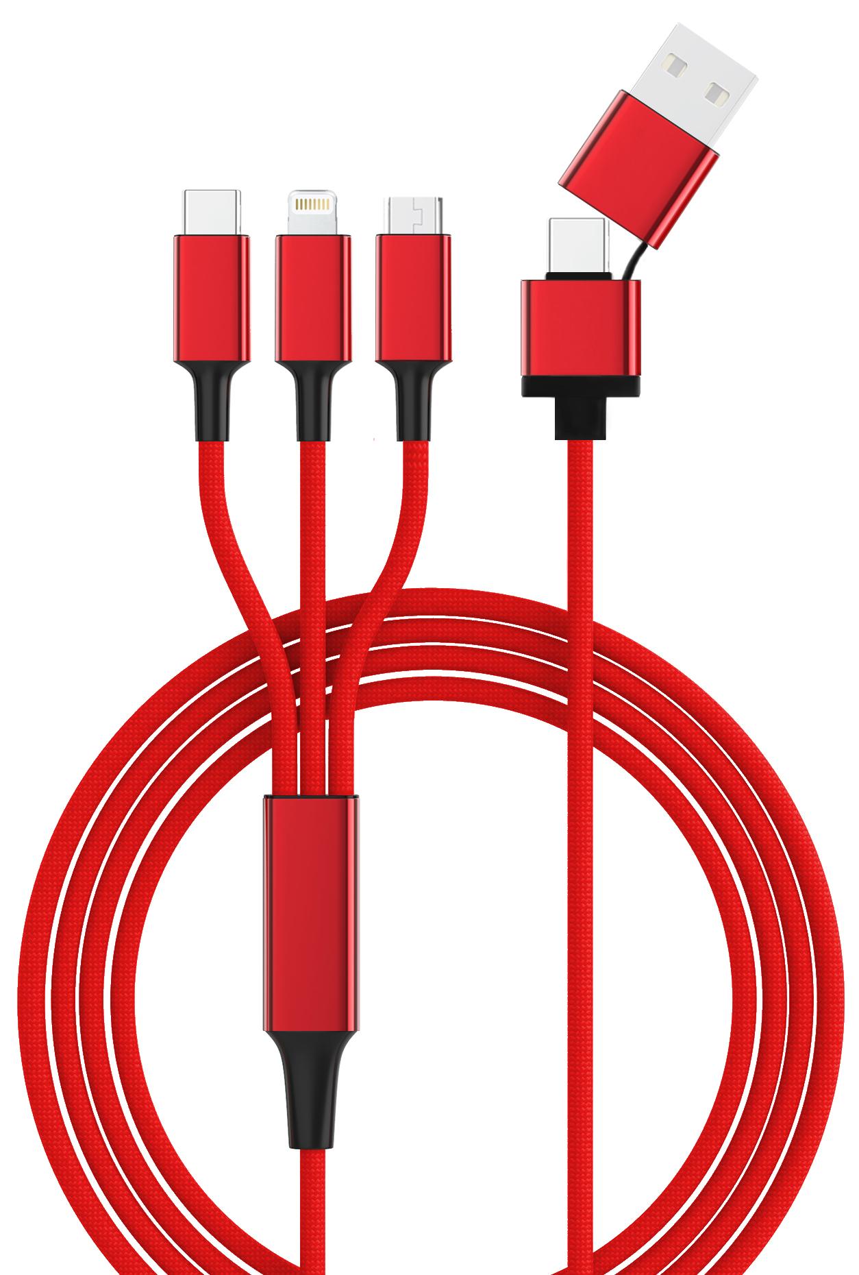 smrter HYDRA ULT RD – Ladekabel USB-A/USB-C –> mikro USB Lightning ir USB-C