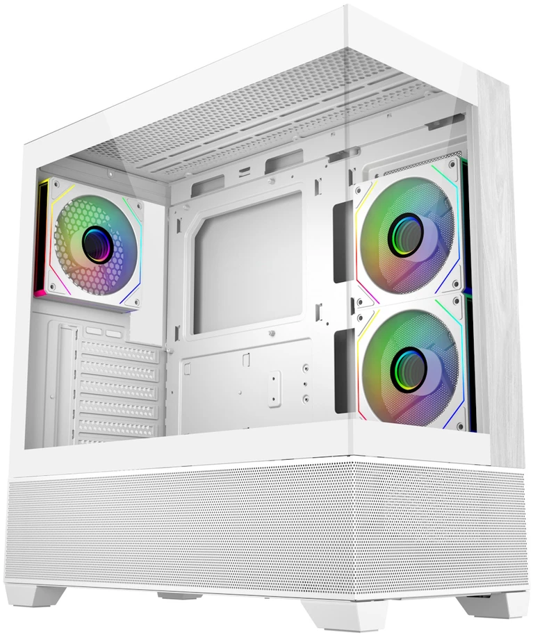 „Cooler Master Elite 690 Wood“, ATX, permatomas šoninis skydelis, 3x 120 mm ARGB ventiliatoriai, baltas