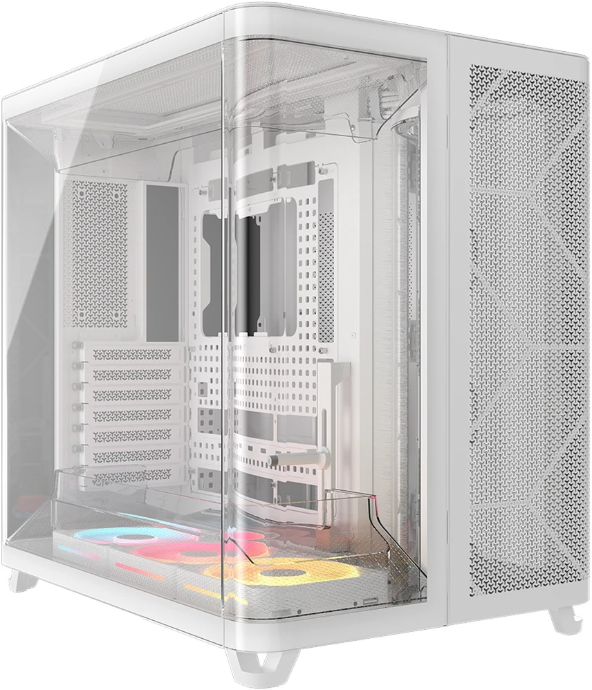„Corsair AIR 5400 LX-R LINK“ kompiuterio korpusas, vidutinio dydžio bokštas, grūdintas stiklas, RGB®, komplekte yra 3 x 120 mm ventiliatoriai, baltas