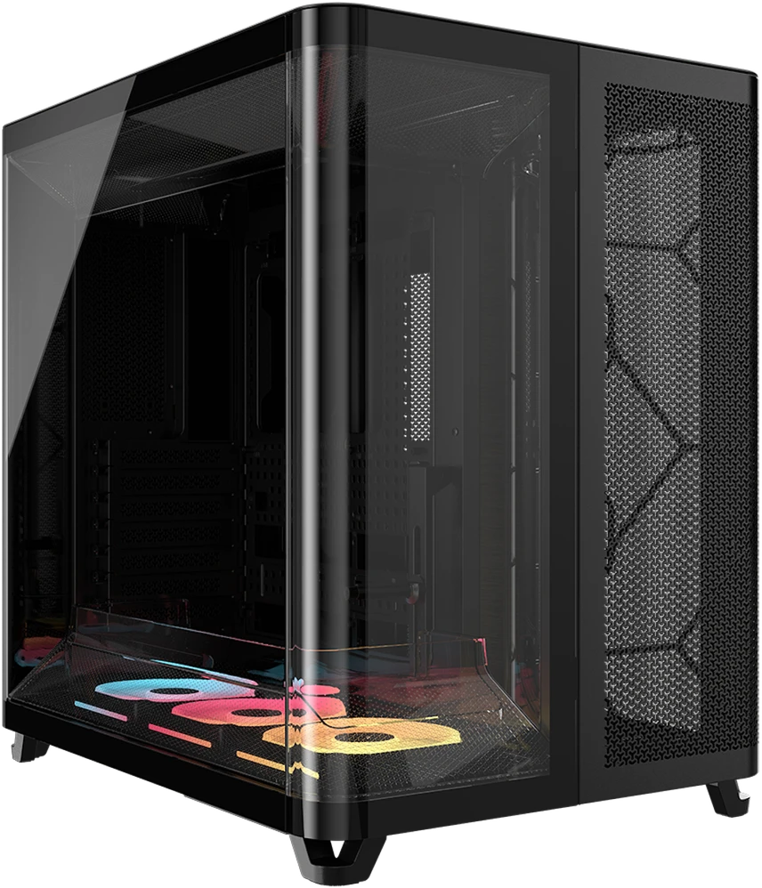 „Corsair AIR 5400 LX-R LINK“ kompiuterio korpusas, vidutinio dydžio bokštas, grūdintas stiklas, RGB ir juodas, komplekte yra 3 x 120 mm ventiliatoriai