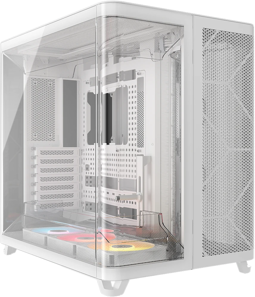 „Corsair AIR 5400 RS-R ARGB“ kompiuterio korpusas, MIDI bokštas, grūdintas stiklas, RGB ir baltos spalvos, komplekte 2 x 120 mm ventiliatoriai