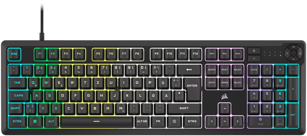 Corsair Gaming K55 Core RGB Klaviatūra žaidimams, Full-Size (100%), Rubber Dome juodas, ISO (DE)
