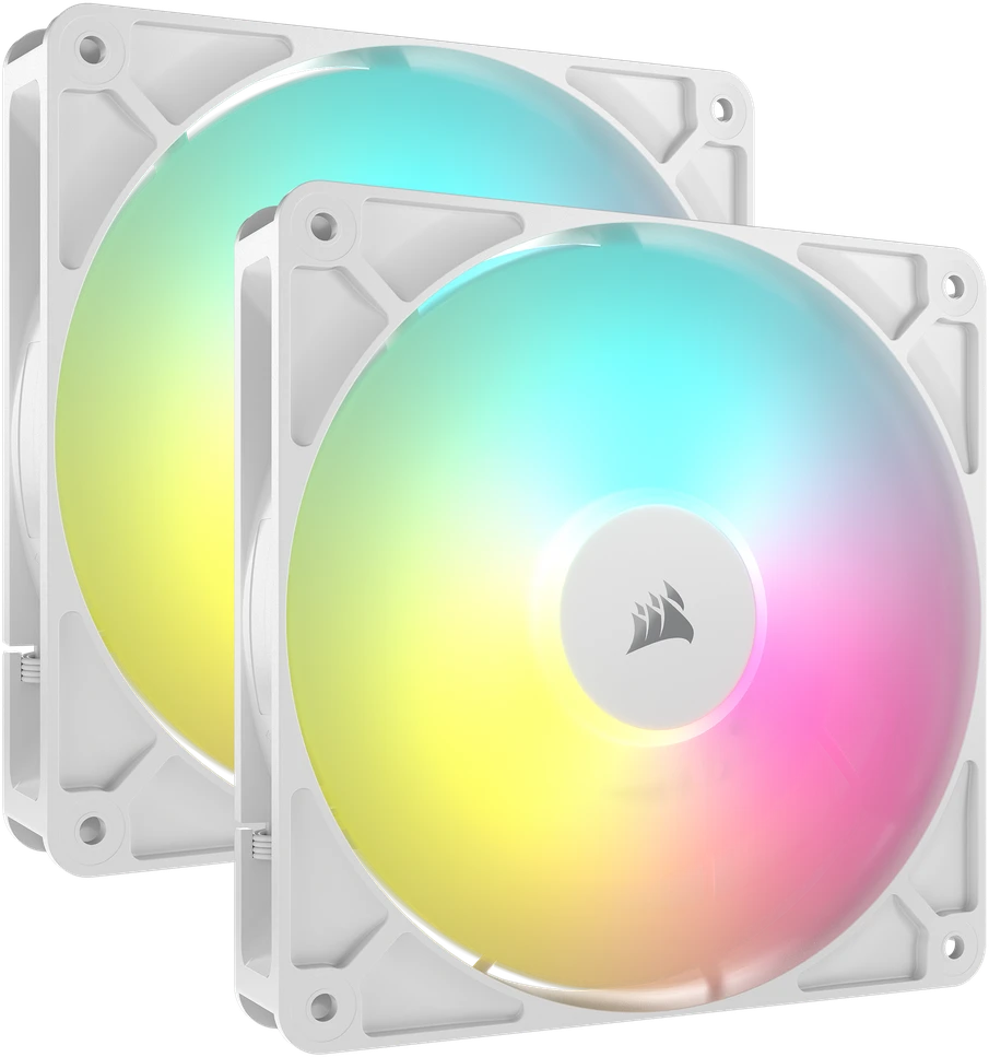 „Corsair RS ARGB PWM“ ventiliatoriai – 2 vnt. pakuotėje, 140 mm, baltas