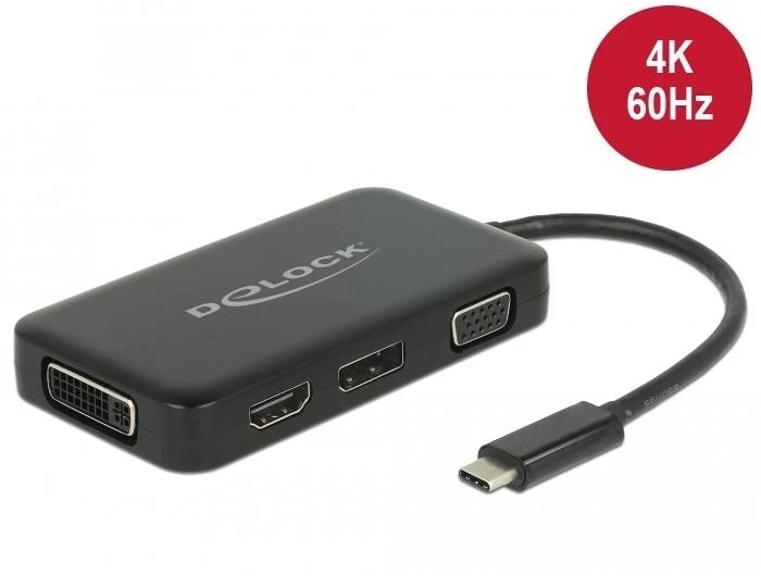 Delock USB Type-C™ adapteris > VGA / HDMI / DVI/ DisplayPort lizdas juodas